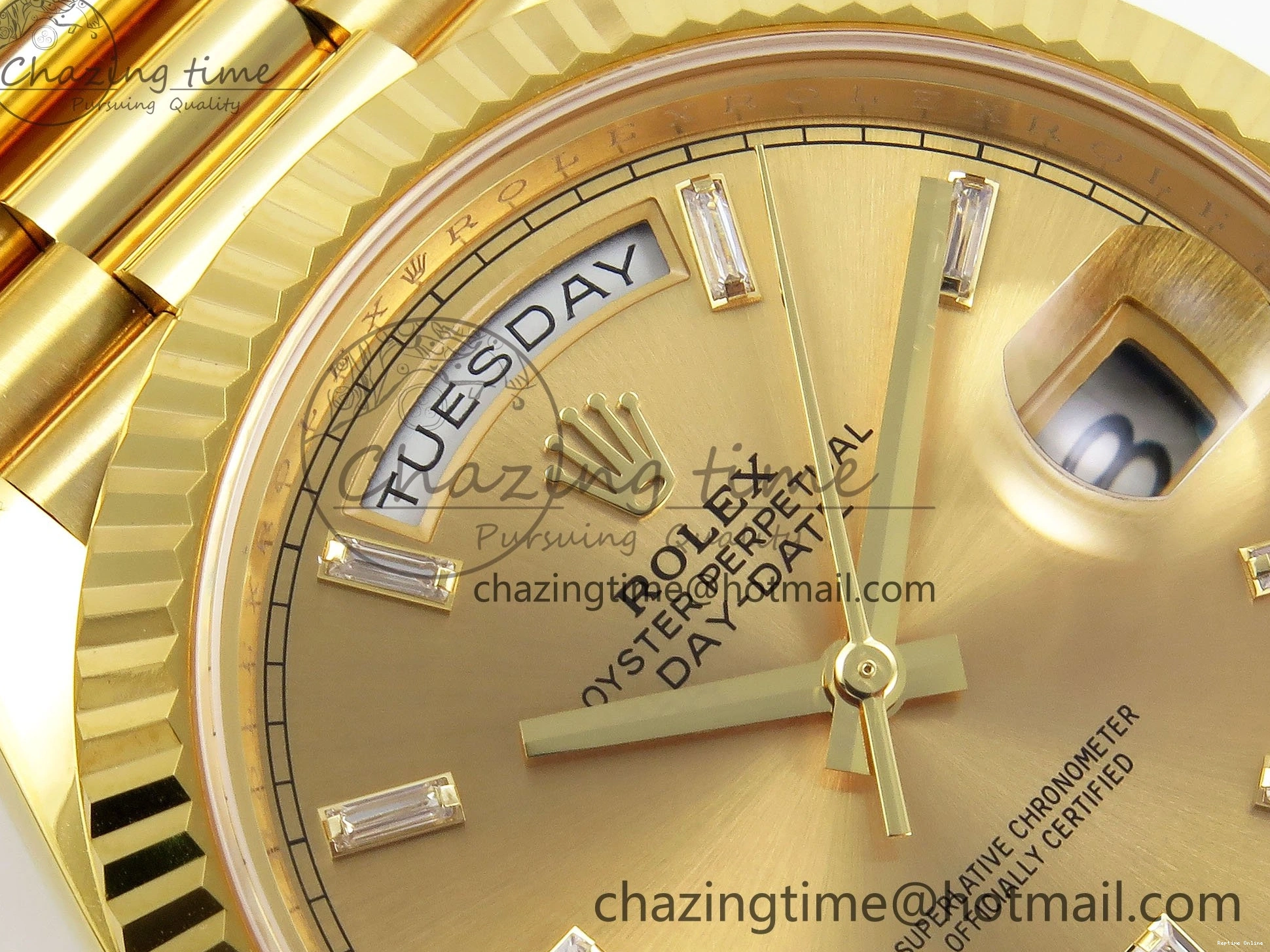 1225 WrinkleFree DayDate 40 228238 ARF 904L Steel YG Crystal Diamonds Bezel on President Bracelet VR 1550